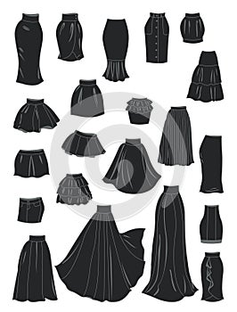Stylized silhouettes of women's skirts