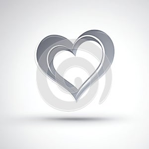 Silver Abstract Heart Shape With Brush Stroke Texture Isolated On White Background