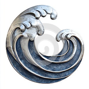 Stylized Silver Waves on Dark Blue Circular Background