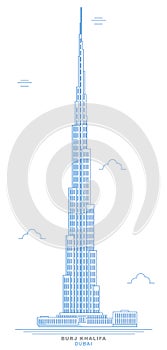 Stylized skyscraper, Burj Khalifa, freehand design. Dubai. United Arab Emirates