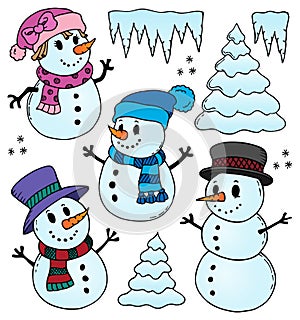 Stylized snowmen theme drawings 1 photo