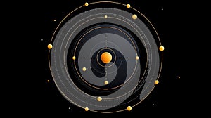 Stylized Solar System with Orbital Paths of Planets on a Black Background