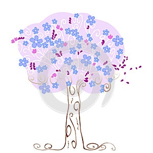 Stylized Spring Tree with Blooming Flowers