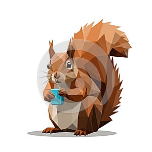 A Stylized Squirrel with a Geometric, Low-Poly Design Holding an Acorn, vector design Generative AI