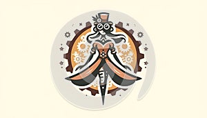 Stylized steampunk design featuring a mechanical