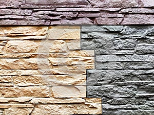 Stylized stone or brick plastic wall of different colors. Abstract Background, Texture, Pattern, frame, place for text