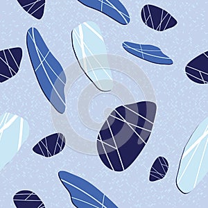 Stylized stones in cool shades of blue. Sophisticated, classic print with organic texture background.