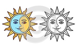 Stylized sun and moon