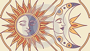 Stylized sun and moon faces. Celestial harmony esoteric vector. vector design Generative AI