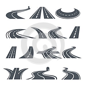 Stylized symbols of road and highway. Pictures for logo design