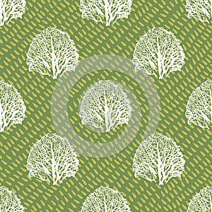 Stylized textured ink tree on drop background. Vector illustration in a seamless repeat pattern background
