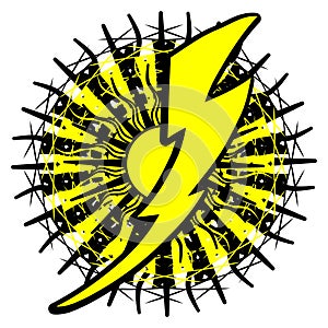 Stylized Thunderbolt on decoration isolated