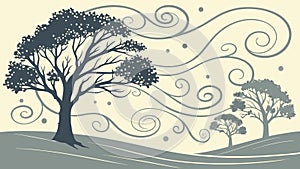 A Stylized Tree Bending in a Strong, Swirling Wind, vector design Generative AI