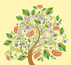 Stylized tree rowanberry photo