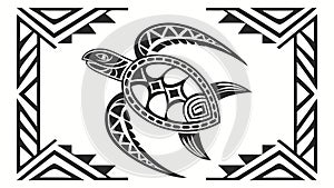 Stylized Tribal Turtle with Geometric Shell Patterns, vector design Generative AI