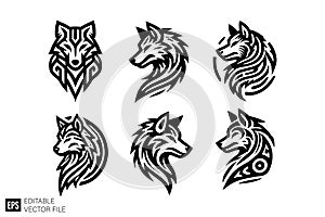 Stylized Tribal Wolf Head Logos Collection