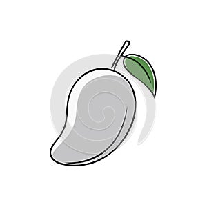 Stylized tropical mango fruit icon with green leaf vector graphic illustration