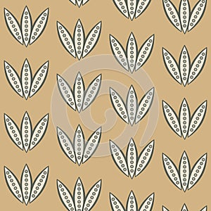 Stylized tulip flower seamless vector pattern background. Vintage medieval color flowers backdrop. Hand drawn line art