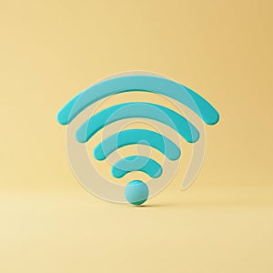 Stylized turquoise Wi-Fi symbol with curved bars and a circular base, set against a photo