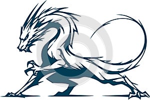Dragon Vintage mythical creature in a simple vector art design