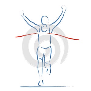 Stylized vector illustration with athlete crossing the finish line