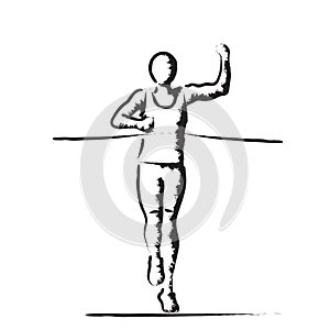 Stylized vector illustration with athlete crossing the finish line