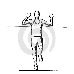 Stylized vector illustration with athlete crossing the finish line