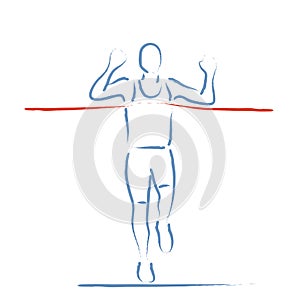 Stylized vector illustration with athlete crossing the finish line