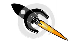 Cartoon Black Rocket Launching with Flame