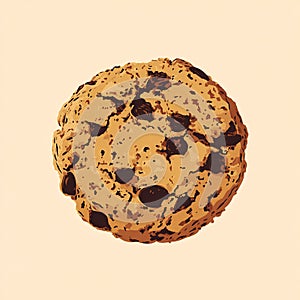 Stylized vector illustration of a textured chocolate chip cookie on a light beige background.