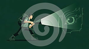 Explorer Illuminating a Hidden Eye with Flashlight