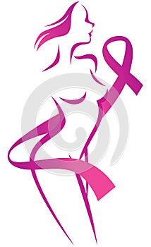 Stylized vector silhouette woman and breast cancer