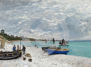 stylized vector version of The Beach at Sainte-Adresse. Oscar-Claude Monet EPS 8