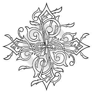 Stylized victorian gothic ornamental cross in contour