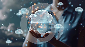 Digital Cloud Network in Human Hand