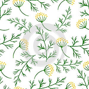 Stylized watercolor seamless pattern sprigs of greenery, dill or fennel. Vector flower dill seamless background. Herbs food ingri