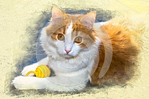 Stylized by watercolor sketch painting of cat