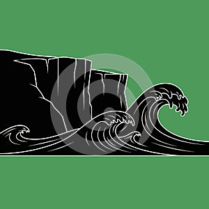 Stylized Waves and Cliffs Illustration