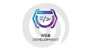 Stylized web development icon features a gradient blue and purple