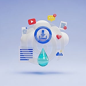 Cloud Computing Icon with Download Symbol and Digital Elements data storage