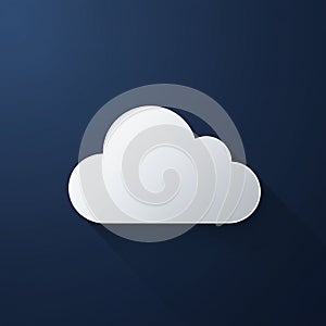 A stylized white cloud icon with a flat, minimalist design is set against a dark blue