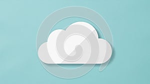 Stylized white cloud shape is set against a solid light blue