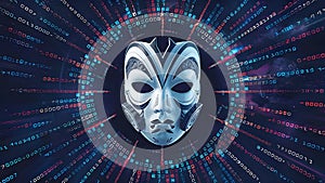 hacker mask with code background
