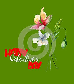 Stylized Wild flowers with title Happy Valentines day