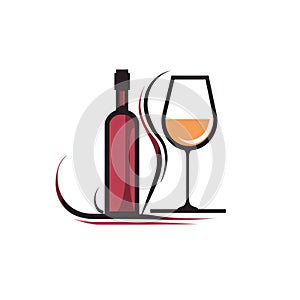 Stylized Wine Bottle and Glass Silhouette