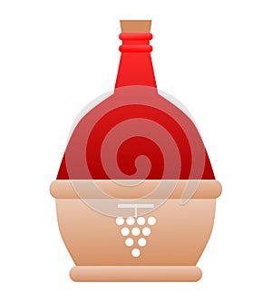 Stylized wine flask, colors, isolated.