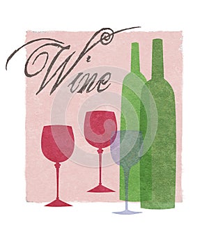 Stylized Wine Glasses and Bottles Graphic