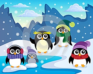Stylized winter penguins theme 1