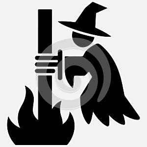 Stylized Witch Icon with Fire and Pole