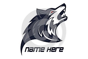 Stylized wolf head logo graphic, side profile view photo